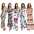 One-neck wrap chest European and American women's ruffled printed dress casual dress