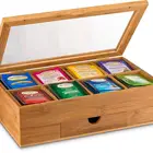 High Quality Bamboo Storage Organizer Tea Box with 8 Compariments and Drawer