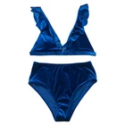 Women Ice Velvet Ruffle Bikini Sets High Waist Plus Size Swimwear Push Up Swimsuit Sexy Ladies Beachwear