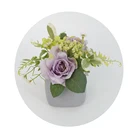 Flower Ceramic Artificial Silk Flower Purple Rose Green Hydrangea Fern Ceramic Potted Plant Wedding Hotel Table