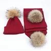 Wholesale Thick Knit Wool Hat Scarf Set with Fluffy Fur Ball for Toddler Kids Child