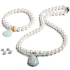 Pearl Jewelry Earring Necklace Emerald 925 Silver Buddha Pendant Set Box