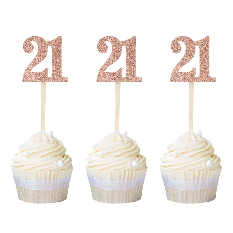 21 кекс выбирает День рождения украшения Розовое золото блеск номер 21 кекс топперы
