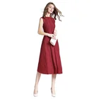 Fashion summer women lady sleeveless casual dress pleated long dresses