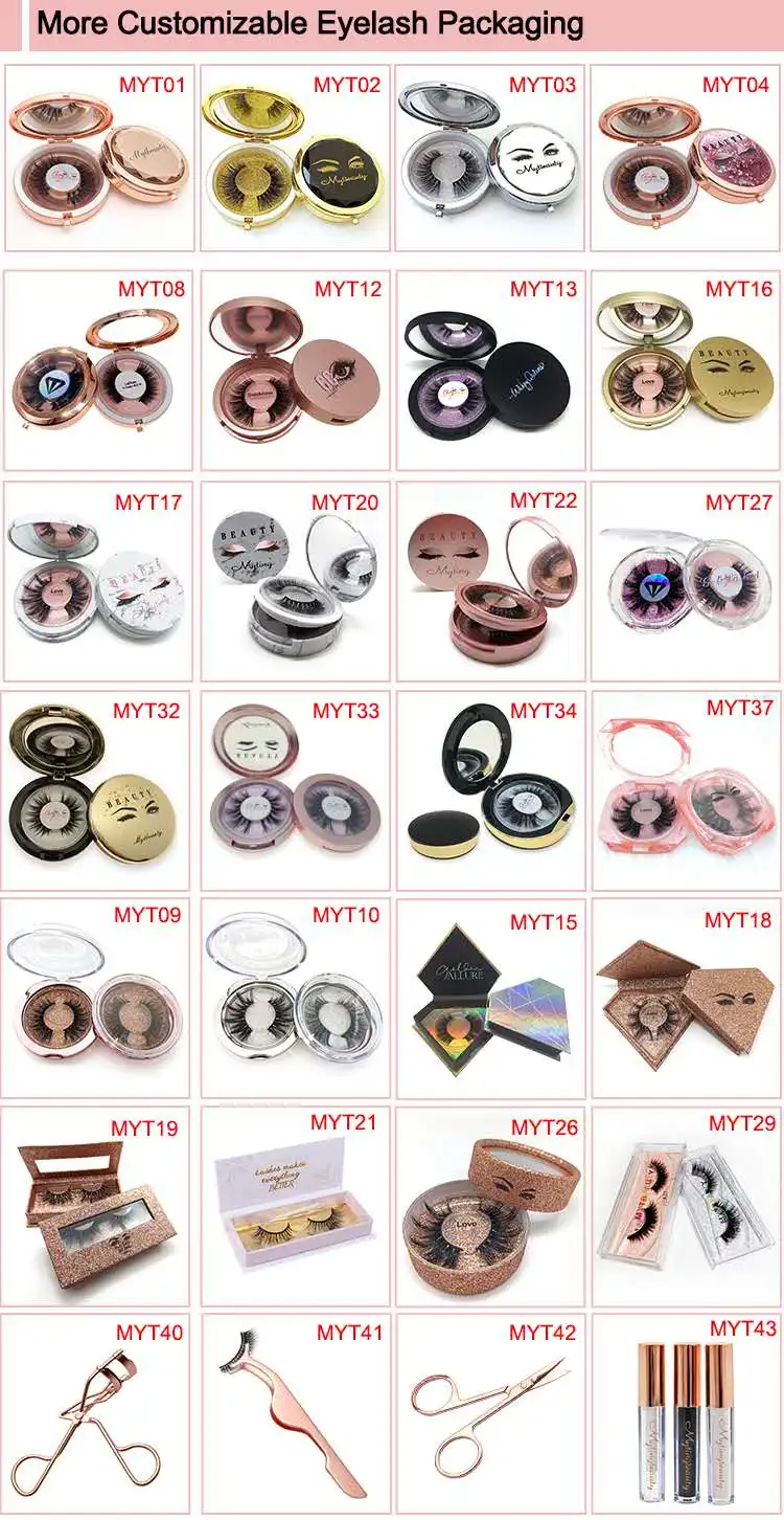 Muting Wholesale Mink Strip Eyelashes 3D Own Logo Round Lashes Packaging Box Plastic Custom Eyelash Case With Mirror