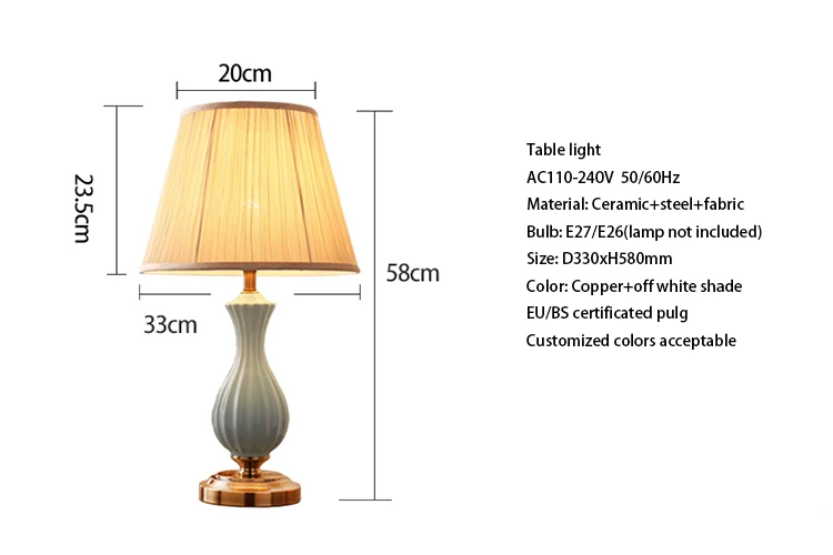 European Classic Style Ceramic Table Lamps with Fabric shade for Office home Living Bedroom