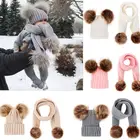Wholesale Fashion Baby Kids Winter Warm custom winter hat Pom Pom knitted scarf and hat set