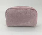 Pink Girls Velour Velvet Makeup Bags Private Label Toilet Bag