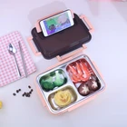 Unique rectangle student food container stainless steel custom compartment lunch box with plastic lid and phone holder