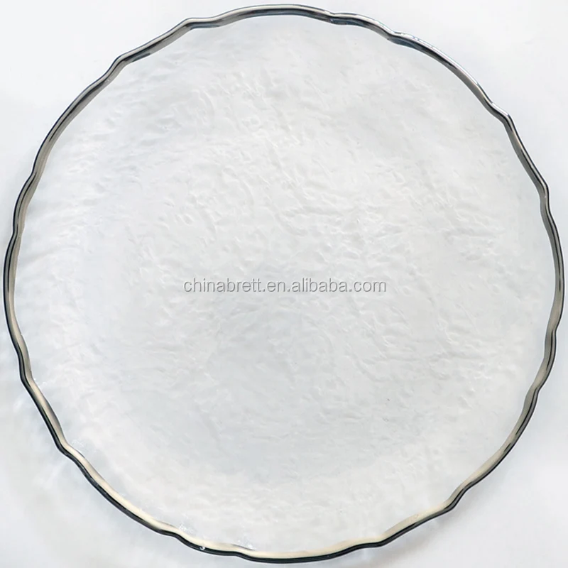 Hotelaj Provizoj Tabla Vitro Arĝenta Ora Rimŝargilo -Plato Sub Plato Servanta Pladon Vitra Ŝargilo 11