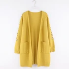 Women Solid Casual Long Sleeve Knitted Sweater Ladies Long Cardigan Sweater