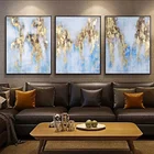 Hand-painted Modern Gold and Blue Abstract Gold Foil Oil Painting on Canvas Abstract Gilding Home Decoration Painting
