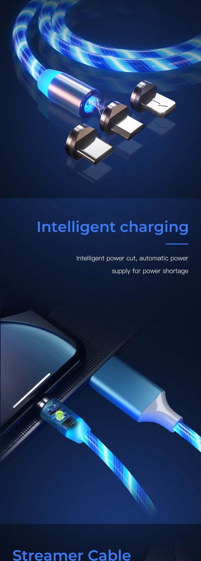 LED Glow Flowing magnetic Charger usb cable Type C Micro USB C 8 Pin Charging for 8-pin android magnetic Cable Charge Wire Cord - ANKUX.COM