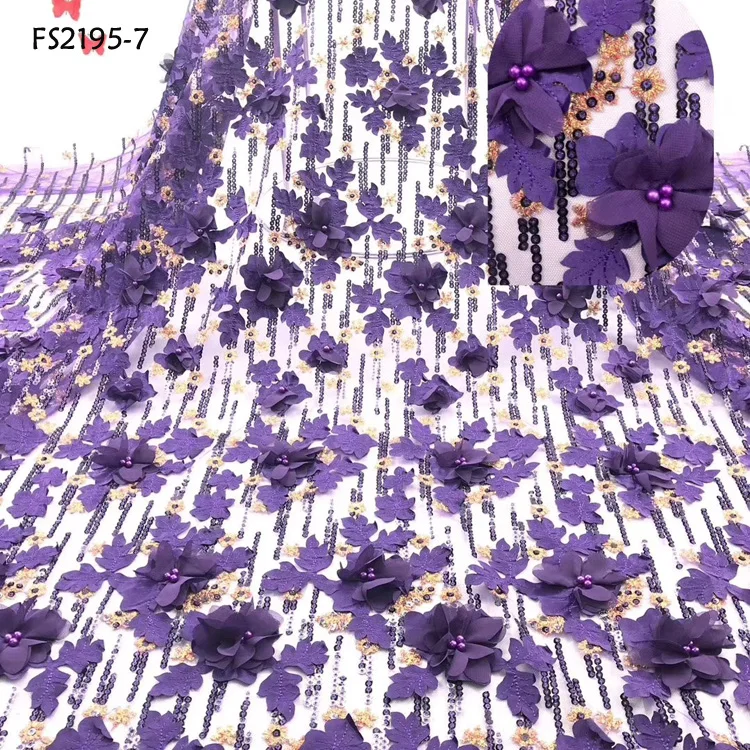purple color 3d chiffon flower dress lace fabric