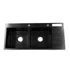 Factory custom quality home double basin with dish rack knife holder black series kitchen sink 304 stainless steel