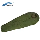 Dark green drawstring inner pocket army military mummy sleeping bag with neck baffle