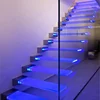 Enthralling Glass Stairs Led Lights Floating Straight Staircase With Railing