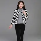 Rabbit Coat Factory Hot Sales With Thick Warm Cardigan Real Rabbit Fur Coat Black And White Stripes Rabbit Fur Coat