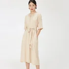 Fashion khaki cotton casual long dress for women clothing