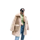 Women Overcoat Real Fox Fur Collar Teddy Jacket Wholesale Sheep Skin Fur Coat Customize Women Shearling Long Coat