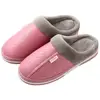 Men Leather Fabric Waterproof Winter Indoor Pu Plush Cotton Slippers For Women