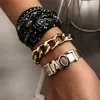 2020 New Arrival Punk Chunky Curb Chain Love Word Bangle Bracelet Set Double Layered Exaggerated Gold LOVE Letter Bracelet