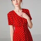 Breathable Dress Women Wholesale Summer Custom Elegant Polka Dot Front Vintage Dress Women Dress