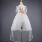 Wholesale white blue embroidery pattern kids princess dress girls party dresses
