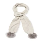 Women's Grey cashmere knit scarf with pompoms at edges