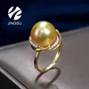 18K gold new design natural color top quality pearl ring with diamonds