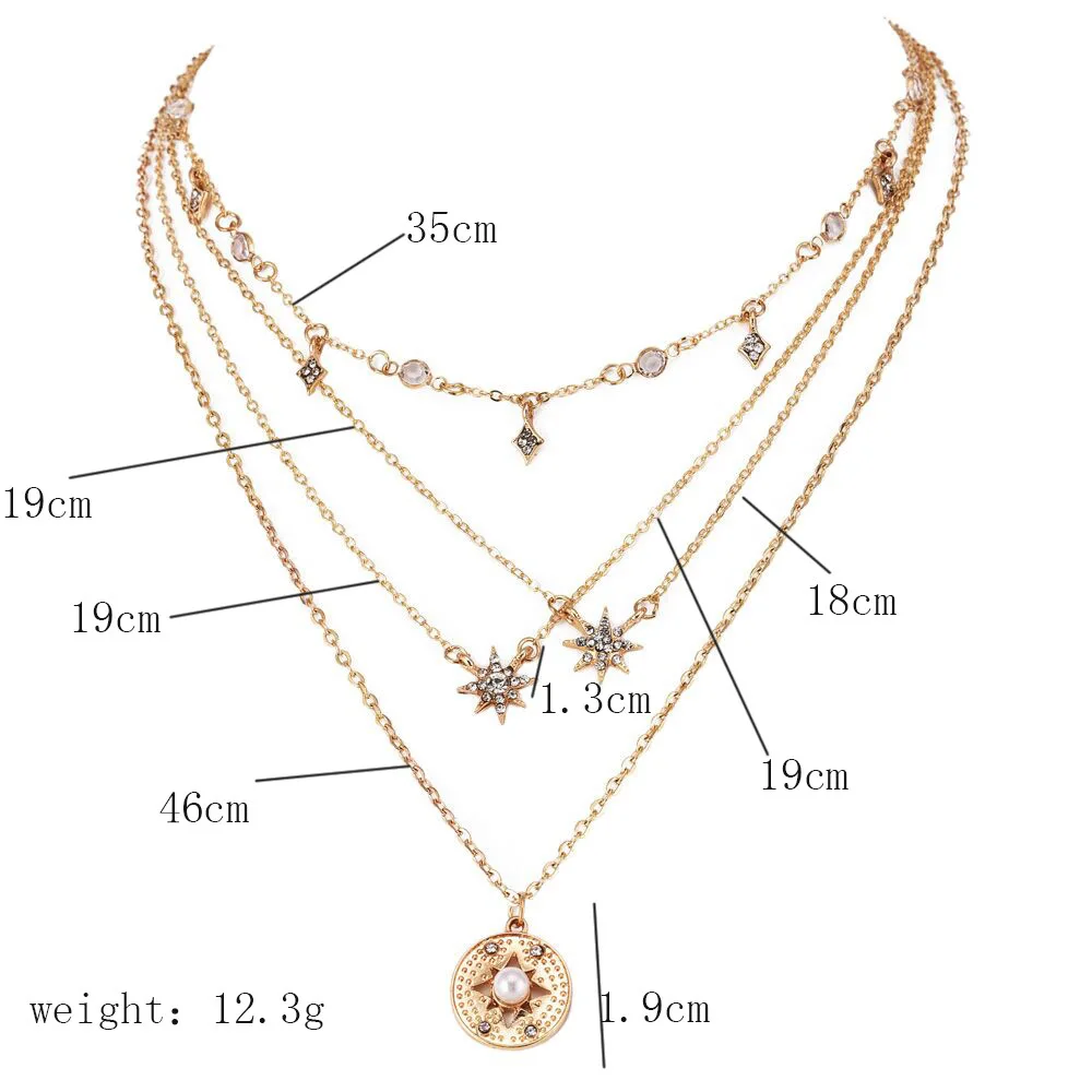 Fashion gold crystal multi layer chain necklace For Women N99035