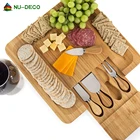 bamboo cheese cutting board set with cutlery set In Drawer Including 4 Stainless Steel Knife and Serving Utensils