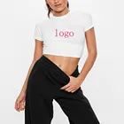 Women Women Designer Blouse Wholesale Women Fashion Custom Logo Print Shirt Sexy Ladies Summer Plain Tight Crop Tops