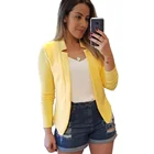 Women's Autumn Fashion Plus Size Solid Color Open Front Long Sleeve Slim Office Suit Jacket Coat Ladies Short Blazer Suit