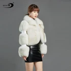 Winter women splice sheep skin jacket fashion white fur coat