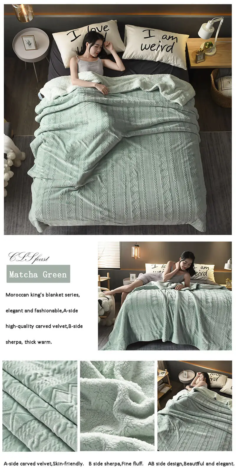 i@home Solid color thick double layer velvet coral fleece sherpa blanket for winter