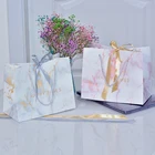 Customized Marble printed cardboard marble fancy paper gift bag with ribbon