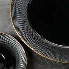 Good Quality Black Round Gold Rim Ceramic Dinner Plate Direct Factory Serving Plate For Restaurant