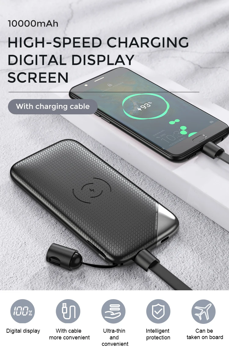 JOYROOM ABS digital display type c pd 10000mah wireless power bank with lanyard - ANKUX.COM