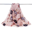 Female painting print oblong scarf custom polyester neckerchief crinkle shawl twill chiffon lady cotton scarves