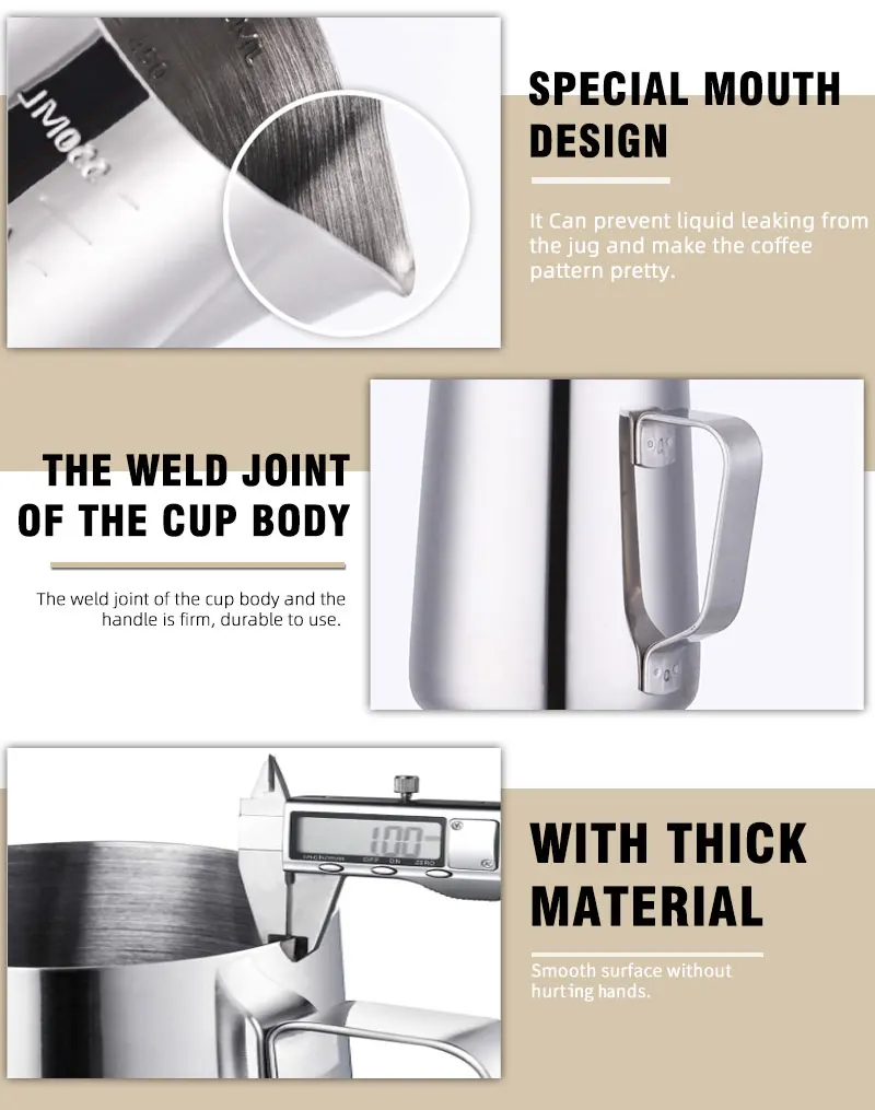 Barista Tools Espresso Coffee Latte Art 304 Stainless Steel Milk Pitcher 350ml Milk Jug Cup With Measurements