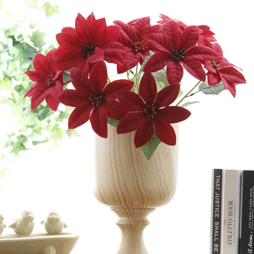 sale 5 flower head christmas flower,flannel artificial bouquet