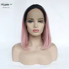 wholesale high quality synthetic color hair straight short bobo wigs with closure 13*4 lace front wigs for women