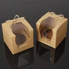 Custom Brown Kraft Paper Cupcake Box Cake Box With Window Wedding Party Favor Box Cake Packaging