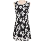 Midi lace sleeveless zipper back flower floral ladies women shift dress with pockets