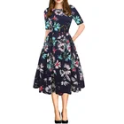 Canada Style Women's Vintage Patchwork Pockets Puffy Swing Ladies Party Wear Plus Size Casual Party Dress