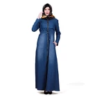 Modern Islamic Clothing Turkey Zipper Long Sleeve Loose Long Denim Dress With Pocket