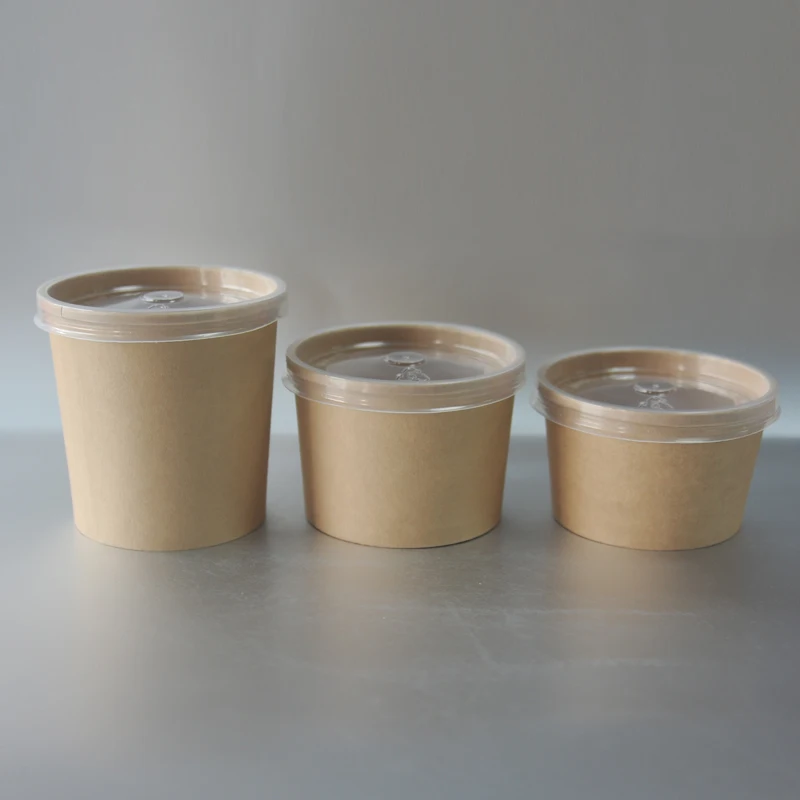 Kraft /White Disposable Paper Soup Cups /Tubs/Bowl with Paper Lids
