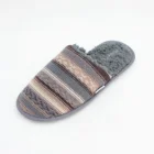 grey men's stripe pattern jacquard knitted TPR outsole fleece indoor men's slipper