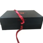 High quality black red magnetic foldable gift box with ribbon closed